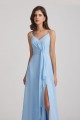 Straps V-Neck Chiffon Bridesmaid Dresses with Waist Knot and Side Slit Canada