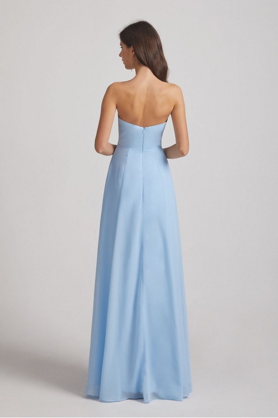 Strapless Chiffon Ruched Split Long Blue Bridesmaid Dresses Canada