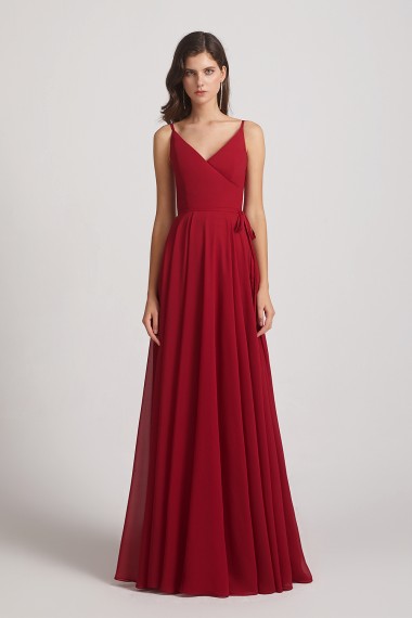 Pleated A-Line Spaghetti Straps V-Neck Chiffon Bridesmaid Dresses Canada
