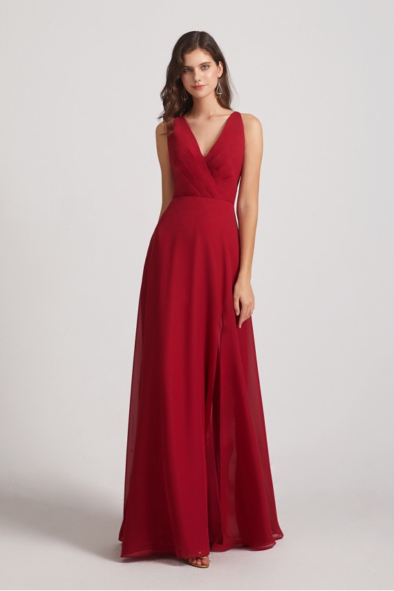 V-Neck Pleated Chiffon Criss-cross Straps Bridesmaid Dresses Canada