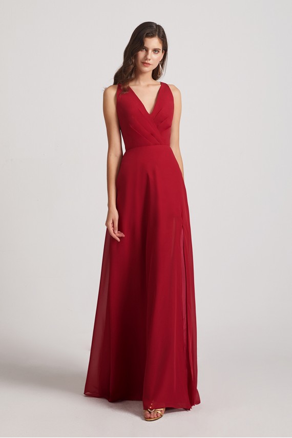 V-Neck Pleated Chiffon Criss-cross Straps Bridesmaid Dresses Canada