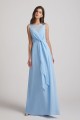 Bias Cut Tie-waist Bridesmaid Dresses with Illusion Boat Neckline and Overlay Canada