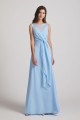 Bias Cut Tie-waist Bridesmaid Dresses with Illusion Boat Neckline and Overlay Canada