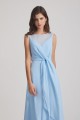 Bias Cut Tie-waist Bridesmaid Dresses with Illusion Boat Neckline and Overlay Canada