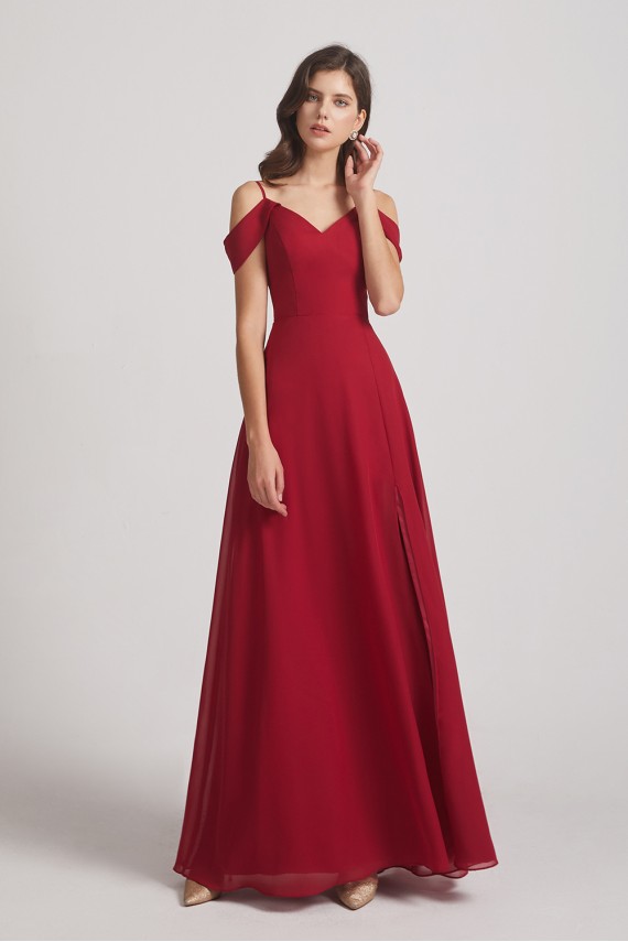 Chiffon Cold Shoulder V-Neck Bridesmaid Dresses with Slit Canada