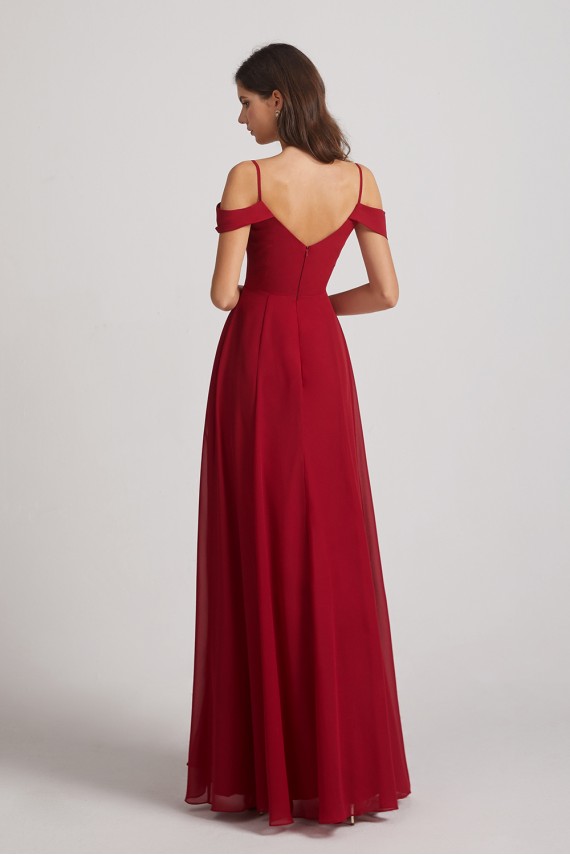 Chiffon Cold Shoulder V-Neck Bridesmaid Dresses with Slit Canada