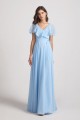 V-Neck Flutter Sleeve Long Chiffon Ruffles Bridesmaid Dresses Canada