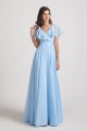 V-Neck Flutter Sleeve Long Chiffon Ruffles Bridesmaid Dresses Canada