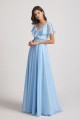 V-Neck Flutter Sleeve Long Chiffon Ruffles Bridesmaid Dresses Canada
