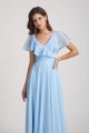 V-Neck Flutter Sleeve Long Chiffon Ruffles Bridesmaid Dresses Canada