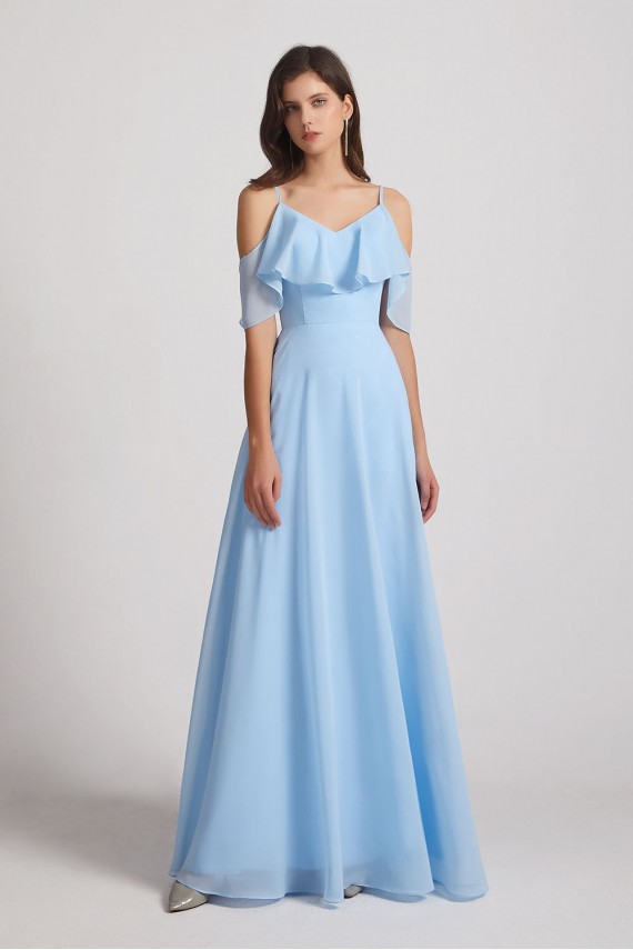 Flowy Chiffon Long Bohemian Cold Shoulder Bridesmaid Dresses Canada