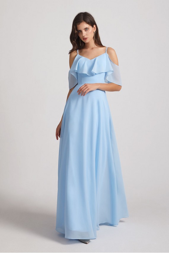 Flowy Chiffon Long Bohemian Cold Shoulder Bridesmaid Dresses Canada