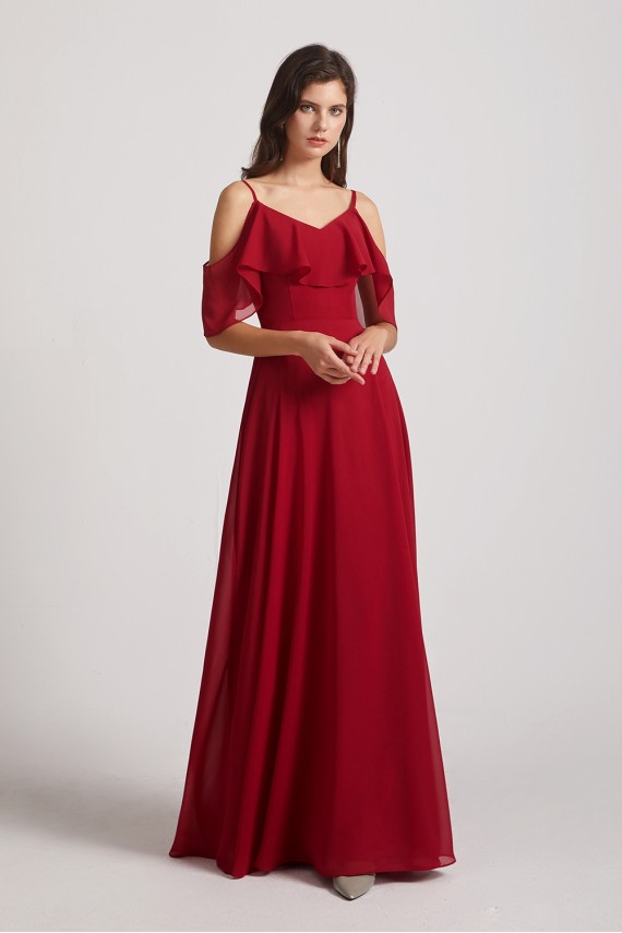 Cold Shoulder Chiffon Long Flowy Bridesmaid Dresses Canada