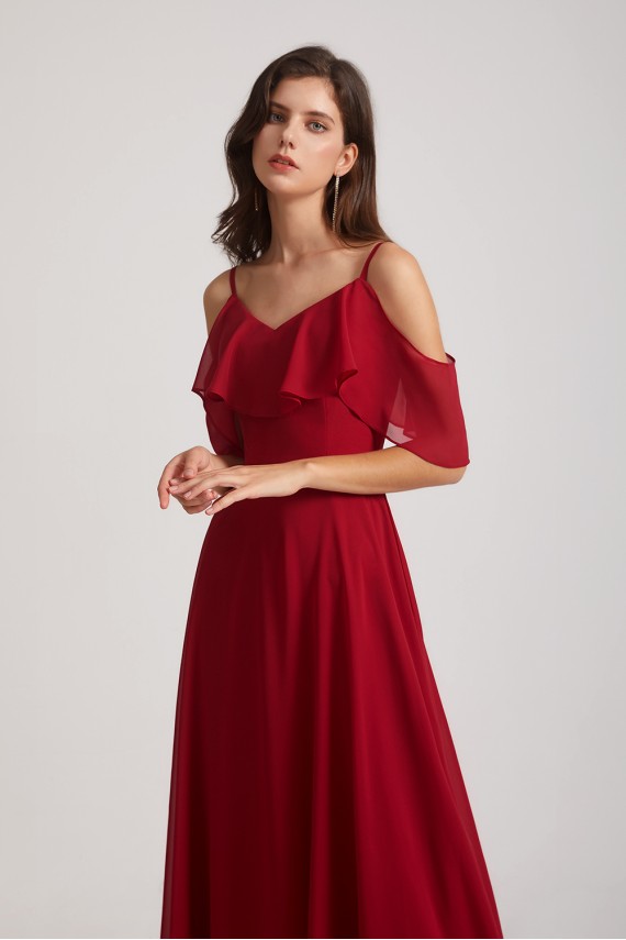 Cold Shoulder Chiffon Long Flowy Bridesmaid Dresses Canada