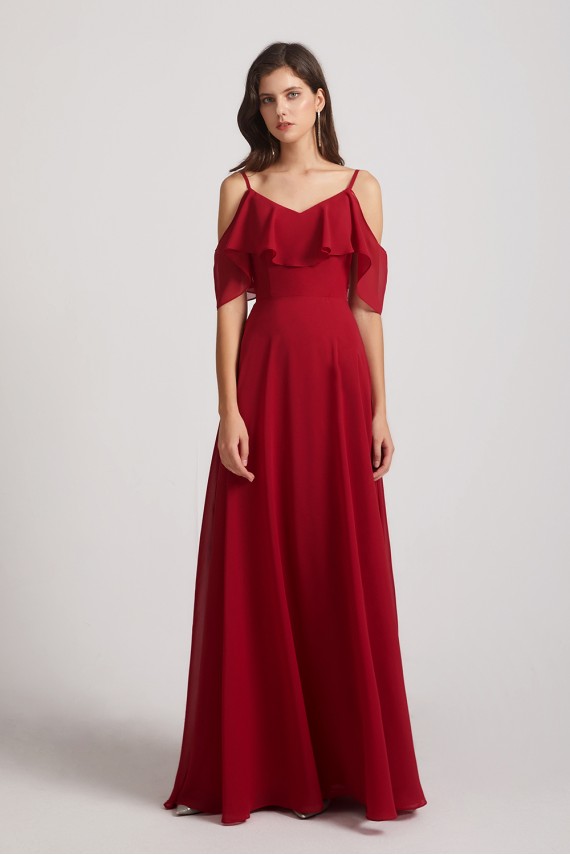 Cold Shoulder Chiffon Long Flowy Bridesmaid Dresses Canada