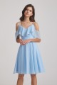 Cold Shoulder Flounce Blue Chiffon Short Bridesmaid Dresses Canada