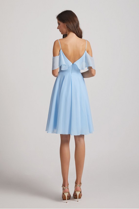 Cold Shoulder Flounce Blue Chiffon Short Bridesmaid Dresses Canada