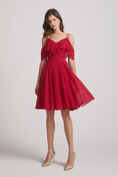 Knee Length Cold Shoulder Flounce Chiffon Bridesmaid Dresses Canada