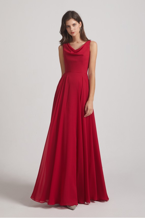 Long Sleeveless Cowl Chiffon A-line Bridesmaid Dresses Canada