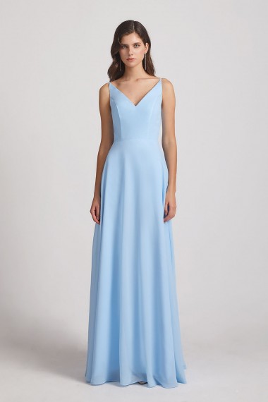Ruched V-Neck Spaghetti Straps Sleeveless Blue Bridesmaid Dresses Canada