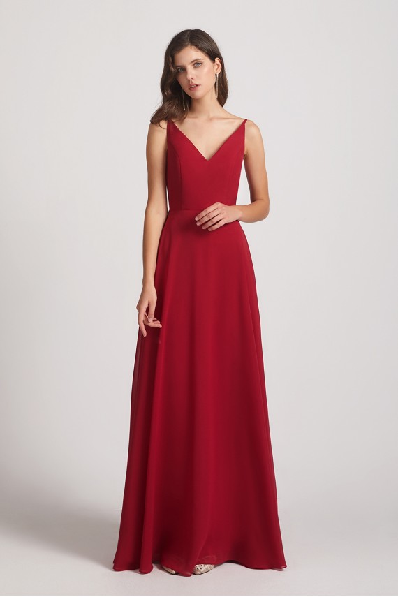 V-Neck Spaghetti Straps Chiffon Bridesmaid Dresses With Back Tie Canada