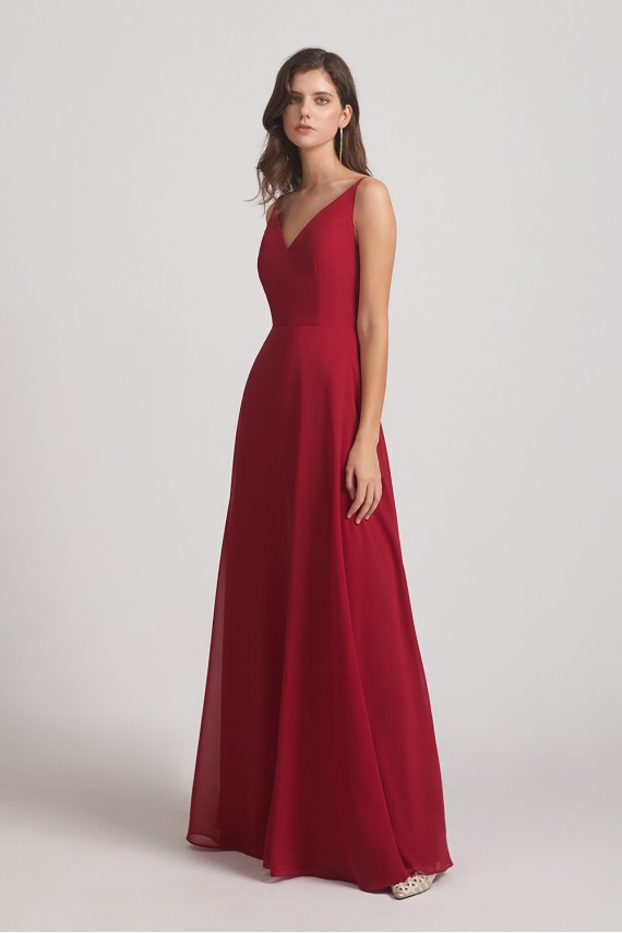 V-Neck Spaghetti Straps Chiffon Bridesmaid Dresses With Back Tie Canada
