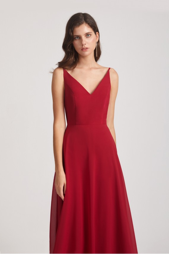 V-Neck Spaghetti Straps Chiffon Bridesmaid Dresses With Back Tie Canada