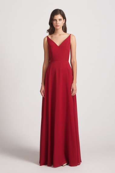 V-Neck Spaghetti Straps Chiffon Bridesmaid Dresses With Back Tie Canada