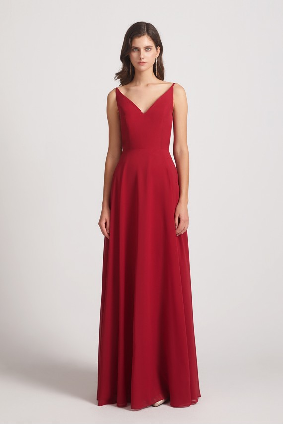 V-Neck Spaghetti Straps Chiffon Bridesmaid Dresses With Back Tie Canada