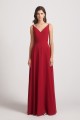 V-Neck Spaghetti Straps Chiffon Bridesmaid Dresses With Back Tie Canada