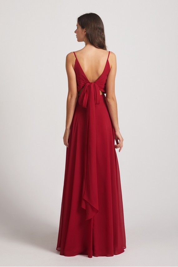 V-Neck Spaghetti Straps Chiffon Bridesmaid Dresses With Back Tie Canada