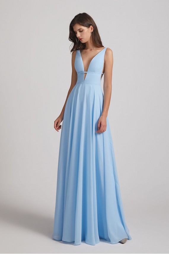 Deep V-Neck Chiffon Bridesmaid Dresses with Low Cut V Back Canada