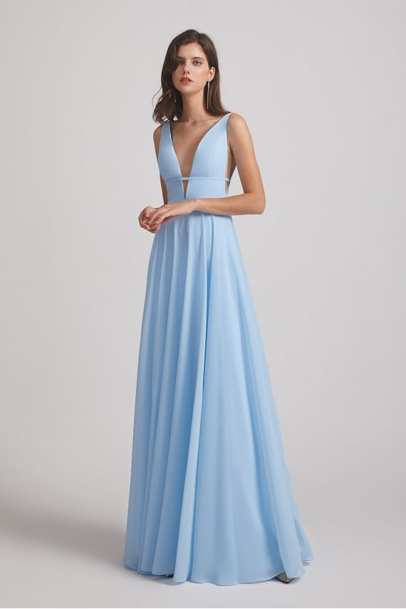 Deep V-Neck Chiffon Bridesmaid Dresses with Low Cut V Back Canada