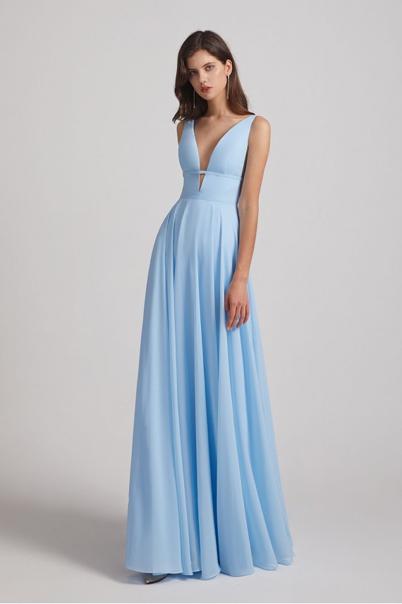 Deep V-Neck Chiffon Bridesmaid Dresses with Low Cut V Back Canada