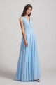 Sleeveless V-Neck Crinkle Chiffon Long Blue Bridesmaid Dresses Canada