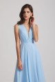 Sleeveless V-Neck Crinkle Chiffon Long Blue Bridesmaid Dresses Canada