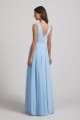 Sleeveless V-Neck Crinkle Chiffon Long Blue Bridesmaid Dresses Canada