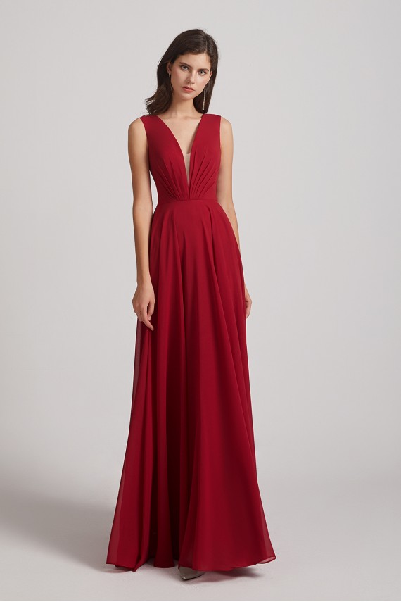 V-Neck Crinkle Sleeveless Chiffon Bridesmaid Dresses Canada