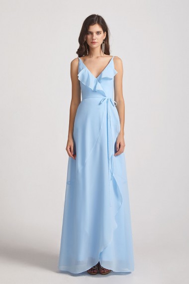 Maxi Wrap Singlet Bridesmaid Dresses with Tie Detail and Frills Canada