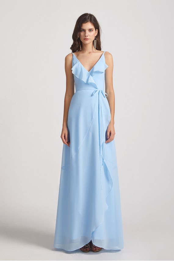 Maxi Wrap Singlet Bridesmaid Dresses with Tie Detail and Frills Canada