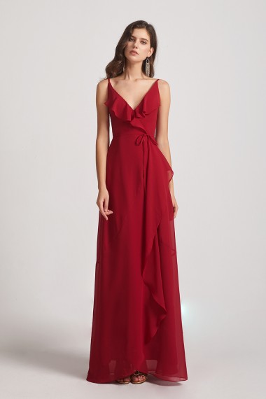 Spaghetti Straps Asymmetrical Frilled Wrap Bridesmaid Dresses Canada
