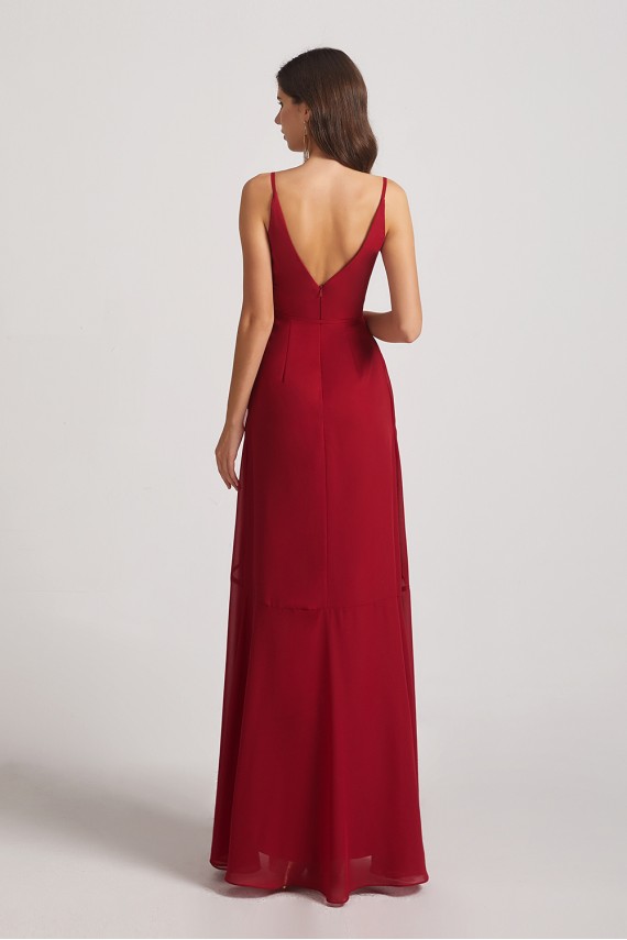 Spaghetti Straps Asymmetrical Frilled Wrap Bridesmaid Dresses Canada