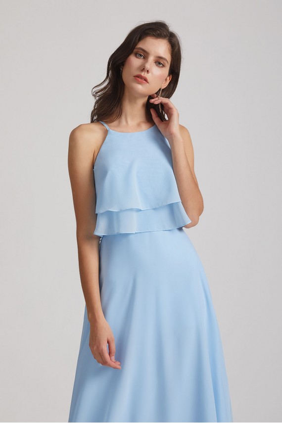 Jewel Ruffle Tiered Sleeveless Chiffon Maxi Dresses Canada