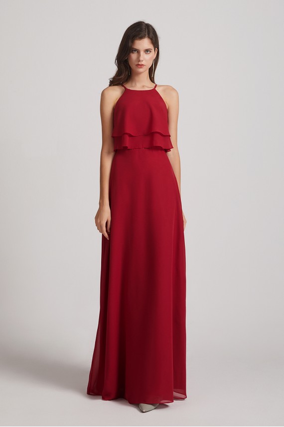 A-line Chiffon Jewel Flounced Top Bridesmaid Dresses Canada