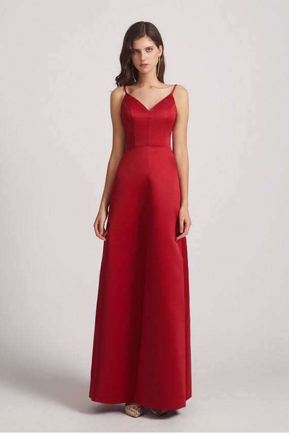 A-Line V-Neck Spaghetti Straps Satin Bridesmaid Dresses with Front Slit Canada
