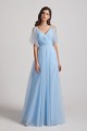 Princess V-Neck Long Flutter Sleeve Bridesmaid Dresses with Open Back Canada