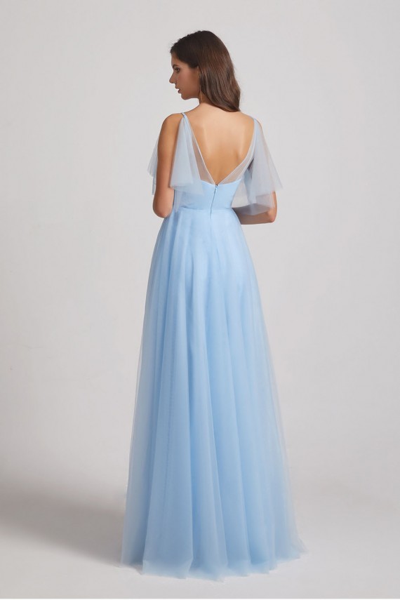 Princess V-Neck Long Flutter Sleeve Bridesmaid Dresses with Open Back Canada