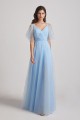 Princess V-Neck Long Flutter Sleeve Bridesmaid Dresses with Open Back Canada