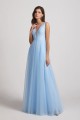 Plunging V-Neck Straps Tulle Long Bridesmaid Dresses Canada