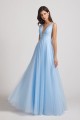 Plunging V-Neck Straps Tulle Long Bridesmaid Dresses Canada